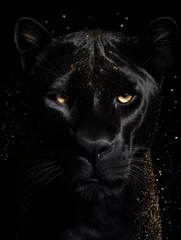 Zelfklevend Fotobehang a black panther with gold spots on its face © Leonardo