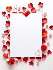 Vertical top view blank card love and wedding decoration Valentines day background