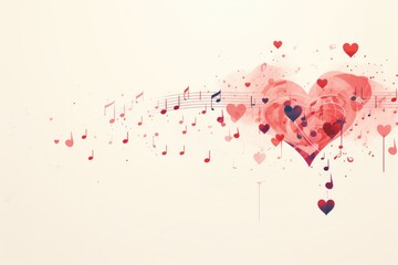 Melodic Love Theme with Heart and Music Notes Illustration. Valentine's day concept. - obrazy, fototapety, plakaty