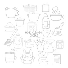 Home cleaning doodle  art illustration, hand-drawn Home cleaning elements
