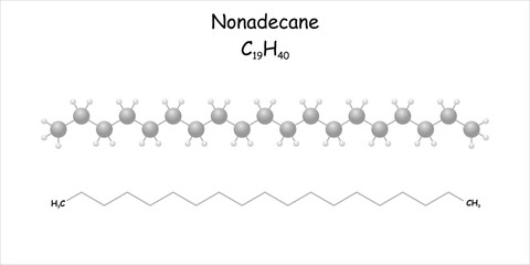Stylized molecule model/structural formula of nonadecane.