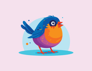 funny blue and red bird cartoon vector on a isolated background