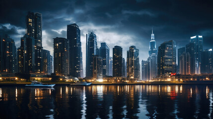 Fototapeta na wymiar Nighttime Cityscape: Illuminated City Skylines Alive with Lights