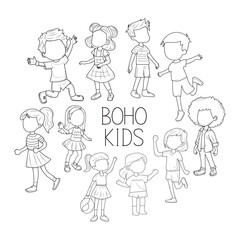 Boho kits doodle  art illustration, hand-drawn boho kits  elements