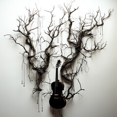 a tree branch with a guitar