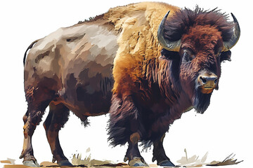 illustration design of a bison racing in painting style - obrazy, fototapety, plakaty