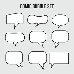 empty comic bubbles and elements set with black colour on white background.
