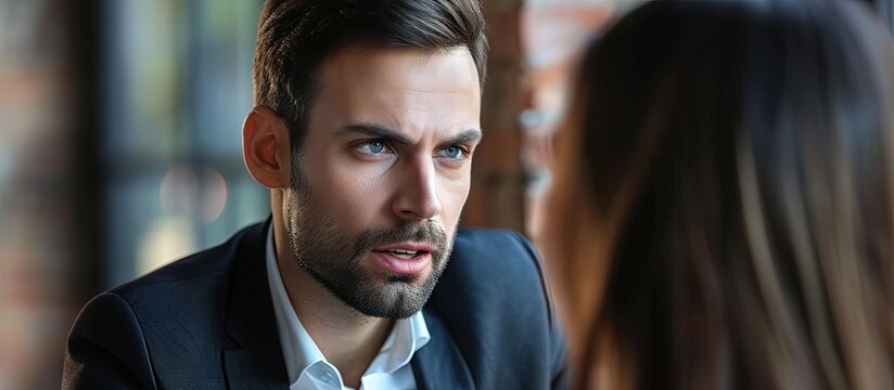 Confused Male Hr Manager Listening To Female Job Applicant At Interview Young Woman Making Bad First Impression On Doubtful Company Recruiter Employer Unsure About Working Experience Of Candida