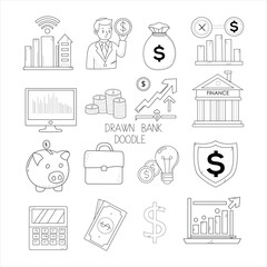 bank doodle  art illustration, hand-drawn bank elements