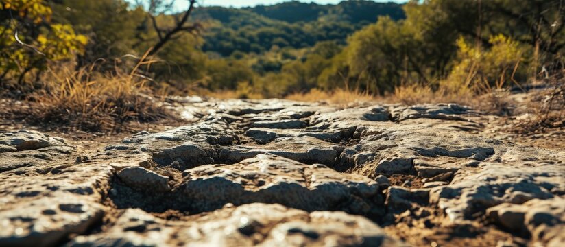 Dinosaur Valley State Park in Glen Rose Texas showing Dino tracks over 100 million years old. Creative Banner. Copyspace image