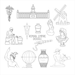 Roman Empire doodle  art illustration, hand-drawn Roman Empire elements