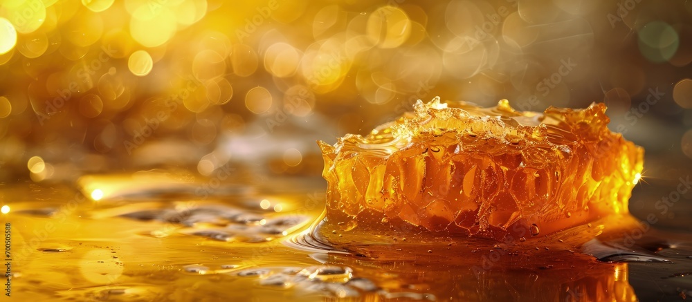 Poster honey from long storage turned from liquid to solid crystallized and solidified honey from natural i