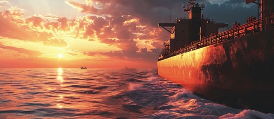 bulk cargo were loaded into a cargo hold of a bulk carrier. Creative Banner. Copyspace image