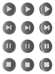 Set of silver media player buttons, PNG, transparent background, 3d render media player buttons