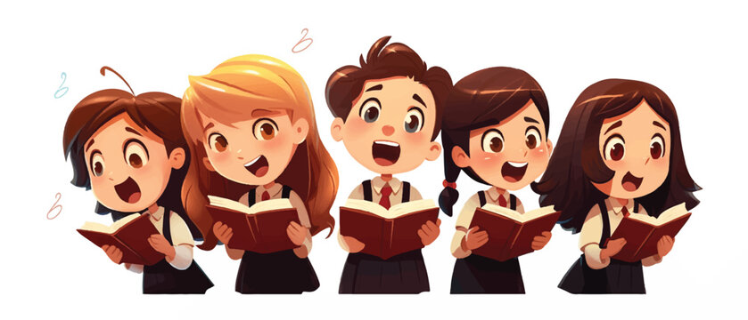 Cartoon group of children singing in school illustration vector