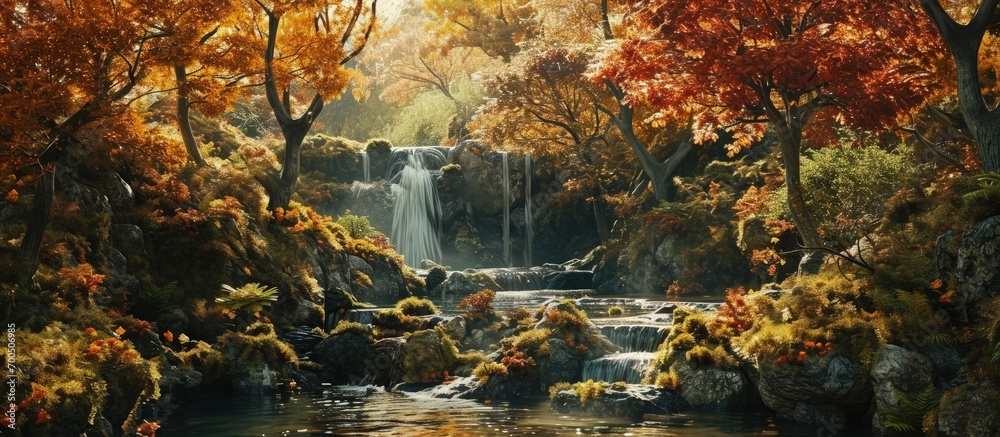Poster brook waterfall in the autumn forest autumn forest waterfall forest waterfall in autumn waterfall in