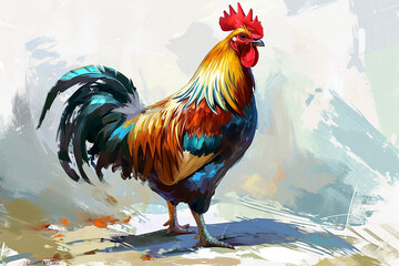 illustration of a painting style racing chicken design - obrazy, fototapety, plakaty