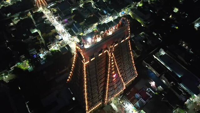 Untitled Project 1A Night Aerial shot of Sri Ranganatha Swamy Temple, Srirangam Temple in Tamil Nadu, India
