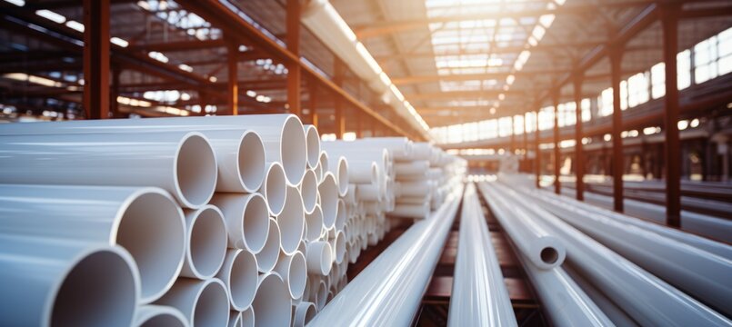 PVC water pipe manufacture factory. Generative AI technology.
