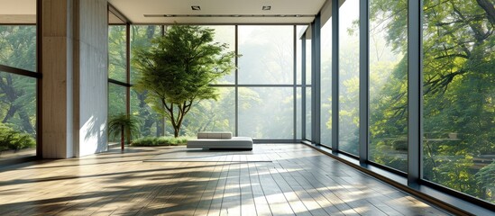 beautiful modern house empty room with windows. Creative Banner. Copyspace image