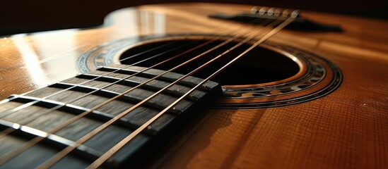 Fototapeta premium Learning to play the guitar The teacher explains to the student the basics of playing the guitar Individual home schooling or extracurricular lessons. Creative Banner. Copyspace image
