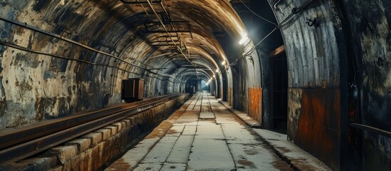 Obraz premium Abandoned underground depot in Soviet military base. Creative Banner. Copyspace image