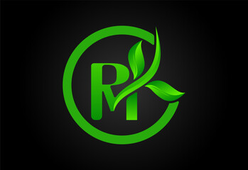 Alphabet A in a circle with 2 green leaves between circles