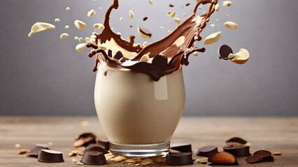 Nutty Bliss: Almonds Mingling with Rich Chocolate Milk