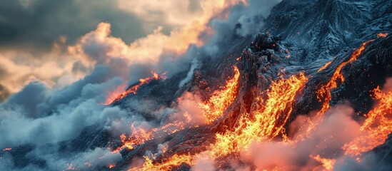 Climate change recolor set of forest fires volcanic eruption melting glaciers protesting peopl. Creative Banner. Copyspace image - obrazy, fototapety, plakaty