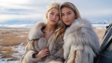Beautiful Russian models in fur coats