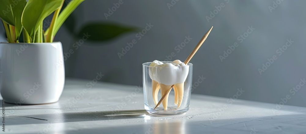 Poster A toothpick that functions to remove food debris stuck between the teeth. Creative Banner. Copyspace image
