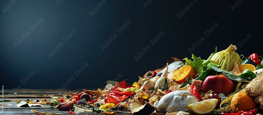 Poster garbage can full of organic waste recycling and separate waste collection concept. creative banner. 