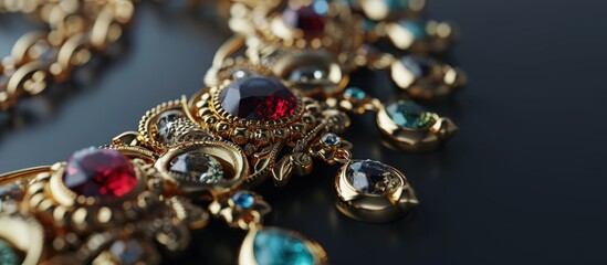 Decorate a jewelry of gold with precious stones. Creative Banner. Copyspace image