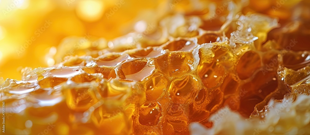 Poster honey from long storage turned from liquid to solid crystallized and solidified honey from natural i