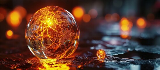 Magical sound wave volume Abstract precious glowing energy ball with orange light Molecule structure reaction Nano technology physic concept Innovation development Isolated clipping path
