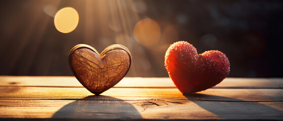 Two Hearts On Pink Glitter In Shiny Background - Valentine's Day Concept