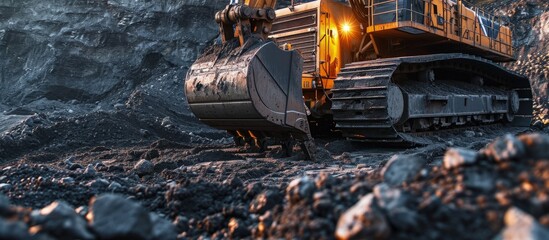 coal mine with excavator machine mining industry. Creative Banner. Copyspace image