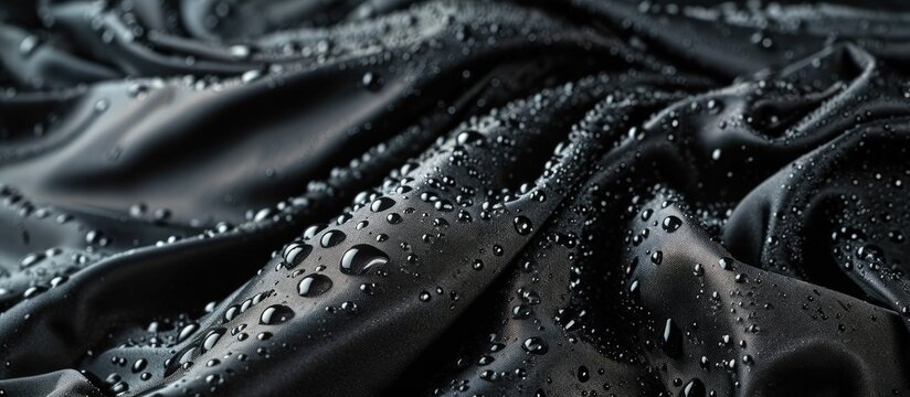 Lotus effect with water drops on black textile. Creative Banner. Copyspace image