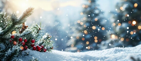 Festive holiday decorations in a cozy winter setting with no people. Creative Banner. Copyspace image