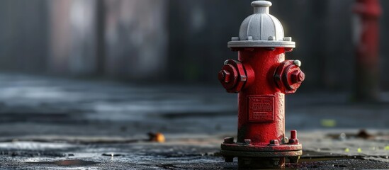 A red fire hydrant with a white hat on top of it. Creative Banner. Copyspace image