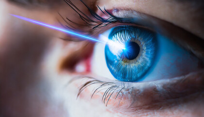 Closeup of Blue Eyes - Concept of Eye Laser Surgery - LASIK - Eye Medicial Procedure