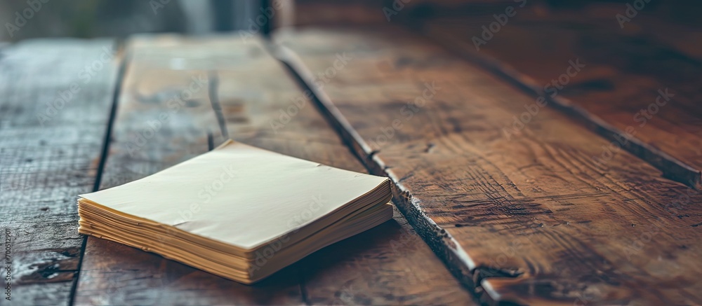 Aufkleber Close up of a vintage memo square paper or notebook on wooden table. Creative Banner. Copyspace image