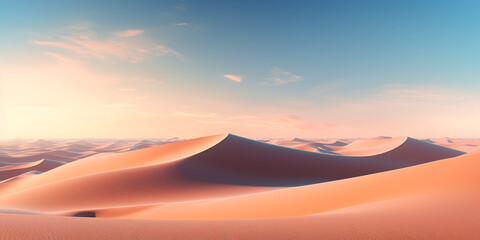 Fototapeta na wymiar Sand dunes with a sky background and a sand dune in the foreground ,The vast expanse of the Sahara desert generative AI