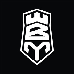 BM Letter Logo monogram hexagon shield shape up and down with crown castle isolated style design