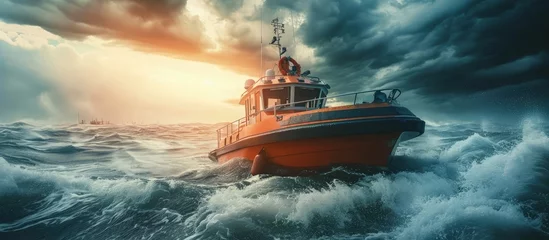 Tuinposter incredible view of a pilot boat in the storm. Creative Banner. Copyspace image © HN Works