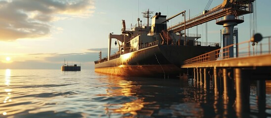 bulk cargo were loaded into a cargo hold of a bulk carrier. Creative Banner. Copyspace image