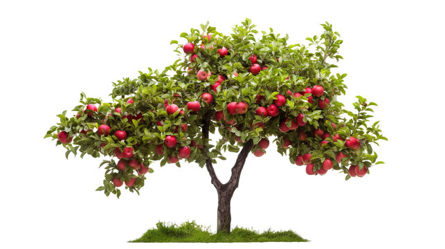 Orchard tree with ripe red apples, cut out