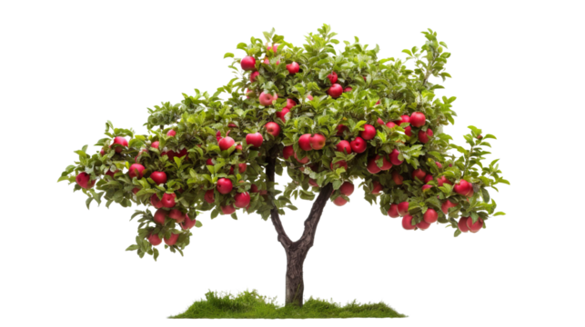 Orchard tree with ripe red apples, cut out