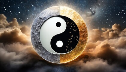 yin yang symbol in space - obrazy, fototapety, plakaty