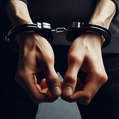 Hands in handcuffs. Generative AI - obrazy, fototapety, plakaty